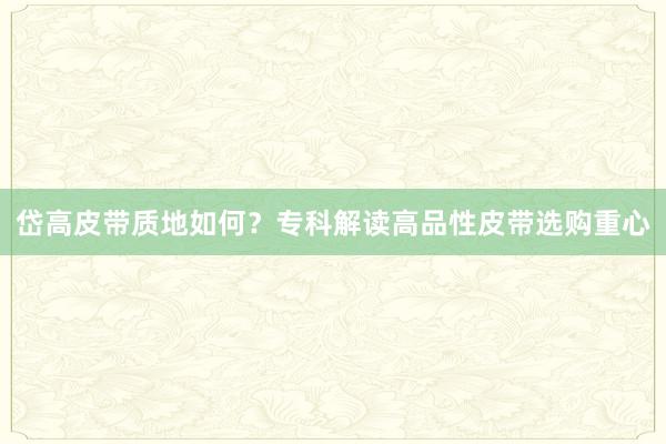 岱高皮带质地如何？专科解读高品性皮带选购重心